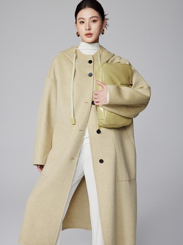 厚地の外套 レディース ボンネット 両面 羊毛 ロング ゆったり か細い 秋冬 黄 韓国 心地好い 朦々たる 長袖 衣嚢 生あたたかい アウター 厚地の外套厚地の外套 普段使い