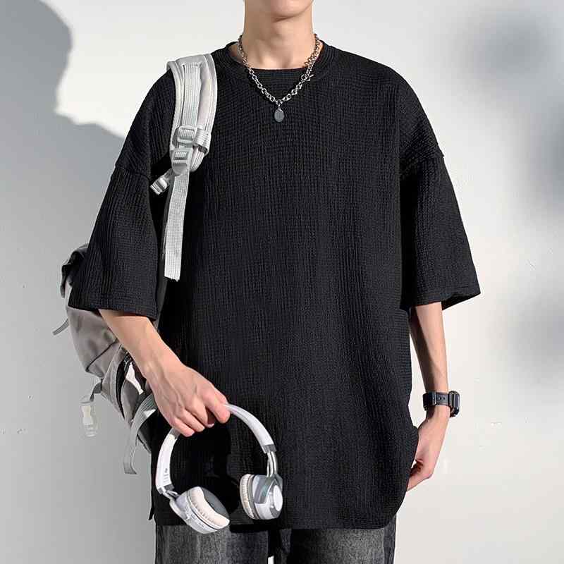 Tシャツ メンズ 大きいサイズ 五分袖 クルーネック スリット ルーズフィット 夏 カジュアル 無地 薄手 ポリエステル ノーアイロン ストリート 日常 合わせやすい 白 黒 ダークグリーン 4,001円
