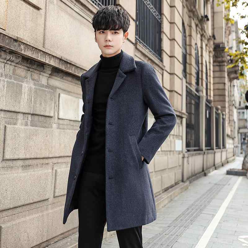 コート メンズ 韓国 ウール混 ウール ラペル シングルブレスト 中長丈 スリムフィット ノーアイロン 秋冬 カジュアル 無地 ボタン装飾 サイドポケット ストレートヘム 黒 グレー ワインレッド|おうち健康生活
