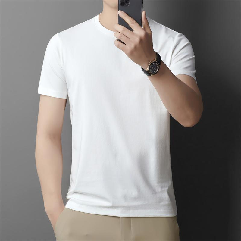 Tシャツ メンズ 半袖 夏 ゆったり コットン 竹繊維 クルーネック 無地 薄手 通気性 吸湿速乾 防皺 伸縮性 普段使い カジュアル ベーシック 黒 白 グレー