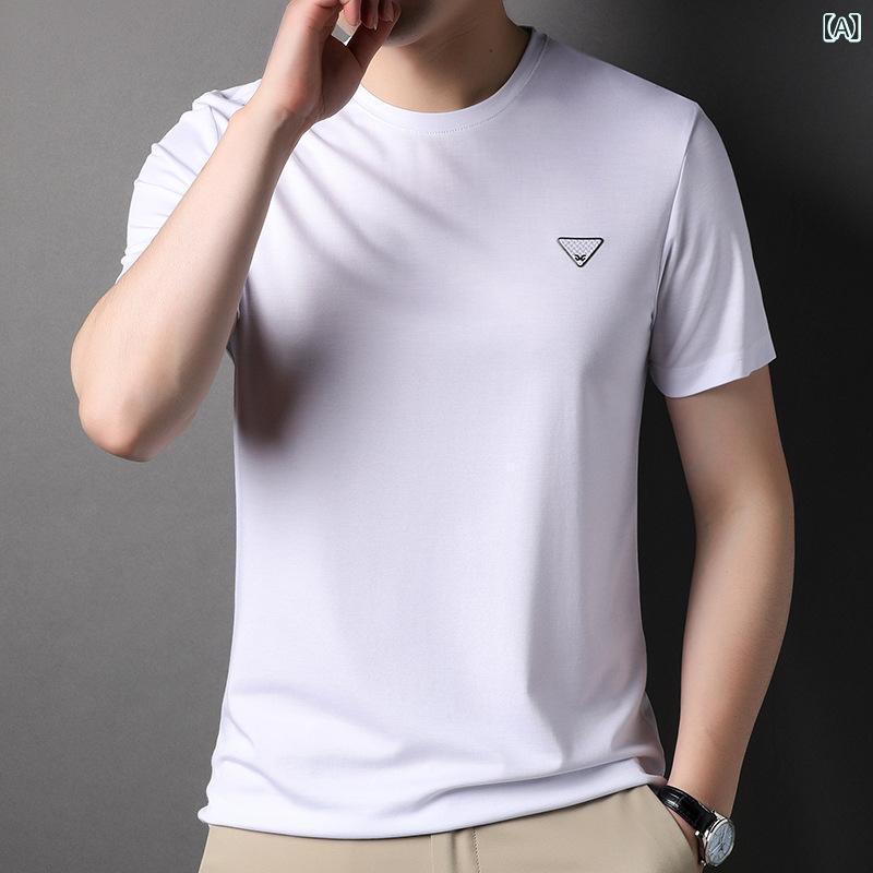 Tシャツ メンズ 接触冷感 半袖 夏 ゆったり クルーネック カジュアル 普段使い 薄手 透気 吸湿速乾 防皺 高弾性 耐摩耗 防汚 白 黒 ライトブルー