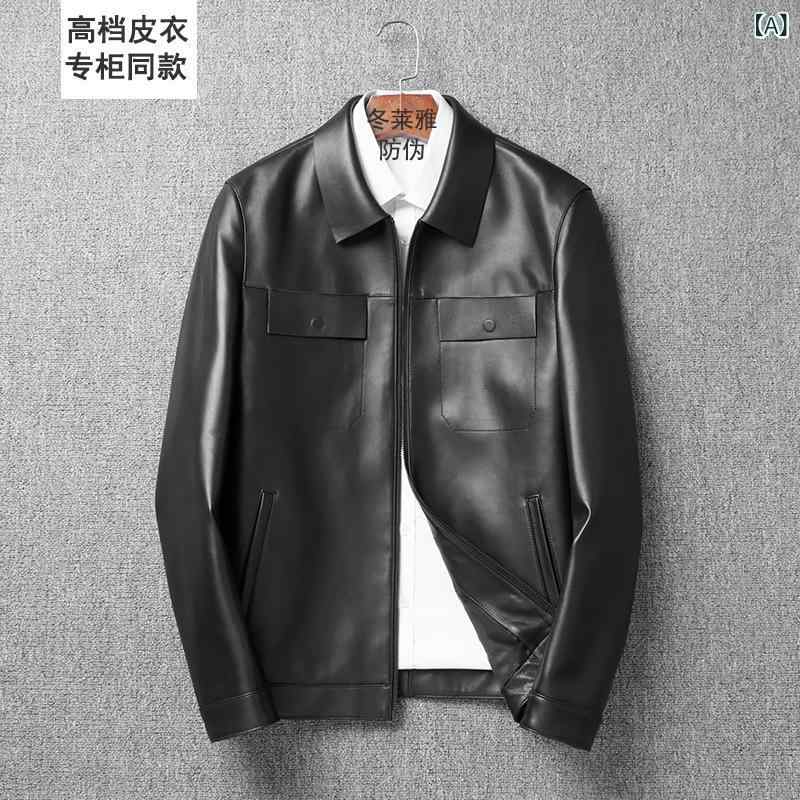 レザージャケット メンズ 50代 大人 本革 羊革 黒 スタンドカラー ジップアップ カジュアル 通勤 ビジネス ミドル丈 スリムフィット 春秋 無地 多ポケット ストレートヘム ノンアイロン|おうち健康生活