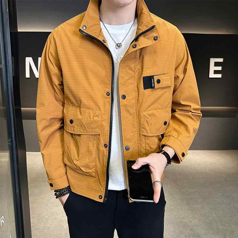 ジャケット メンズ スタンドカラー スリムフィット 薄手 カジュアル アウター コーデュロイ 普段使い 韓国 トレンド 黒 ベージュ 黄 秋冬