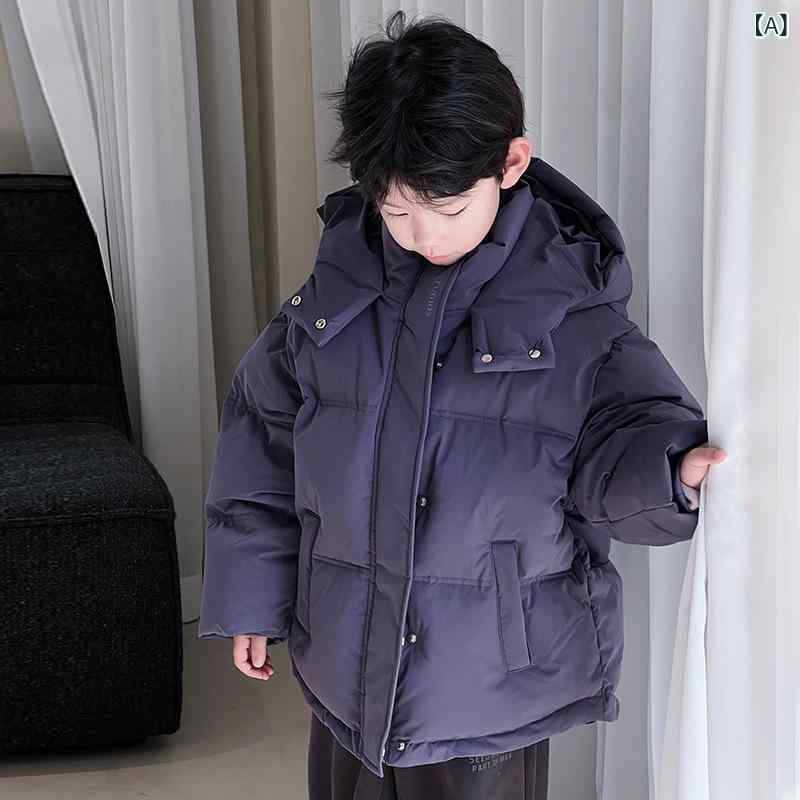 ダウンジャケット 男の子 冬 白鴨ダウン フード 厚手 ルーズ ショート丈 ポリエステル 暖かい 上着 子供服 紫 黒 暖か ストリートスタイル 柔軟 加工 長袖 ジッパー 潮范 元素 中大童 普段使い|おうち健康生活