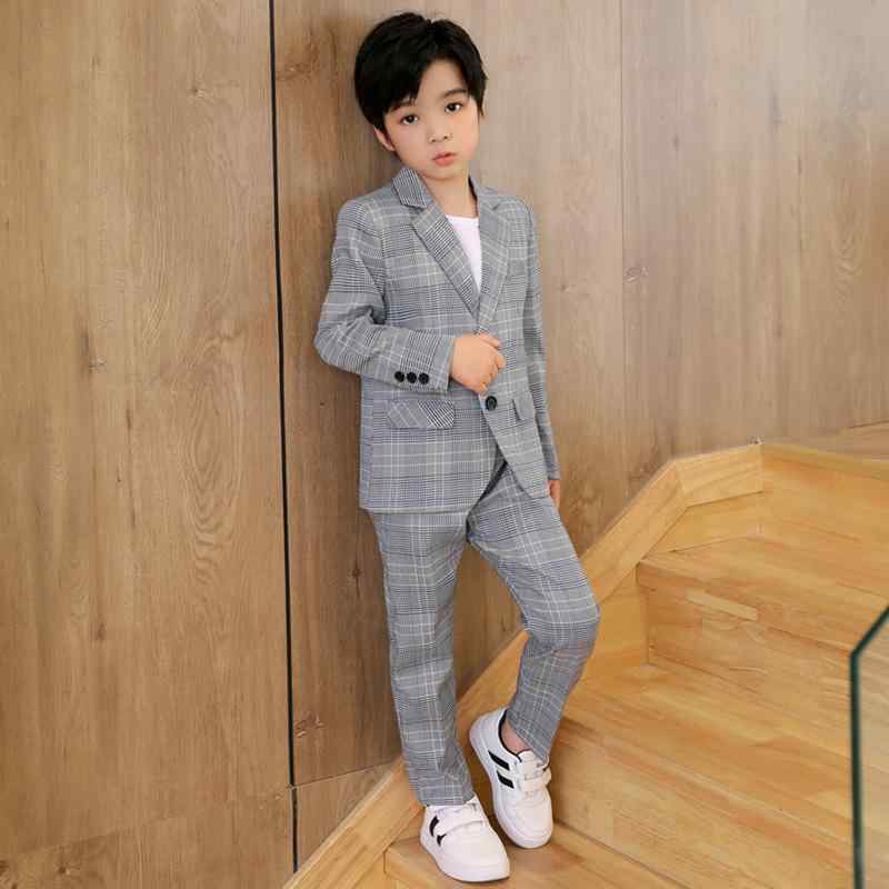 スーツ 男の子 礼服 セット 結婚式 パーティー イベント 司会 フォーマル 韓国 長袖 長ズボン 条紋 格子 ブリティッシュ ポリエステル グレー 赤 ブルーグレー