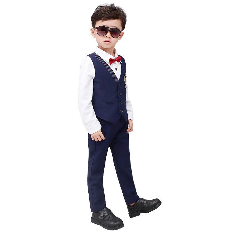 スーツ 男の子 子供 フォーマル ベスト 礼服 セット 綿混紡 柔らかい 酵素洗い 普通厚 無地 春秋 ノースリーブ 長ズボン 単排ボタン 韓国スタイル イベント 司会 演出 ブルー 紫紅