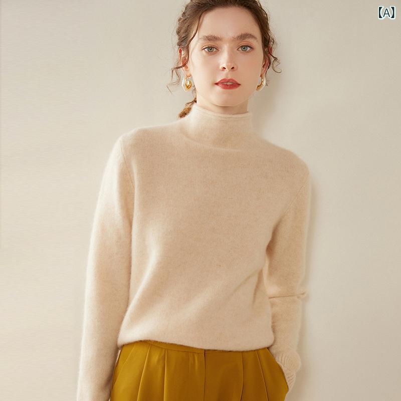 ニットセーター レディース 厚手 ハーフハイネック 長袖 ストレートシルエット ロールヘム 無地 インナー 通勤 おしゃれ 秋冬 ベージュ ピンク グレー 高級感 保温 柔らかい 10,028円