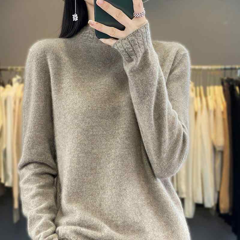 ニット レディース ハーフハイネック セーター ウール ゆったり ルーズ インナー トップス 長袖 秋冬 シームレス ソフト 通勤 青 ピンク グリーン