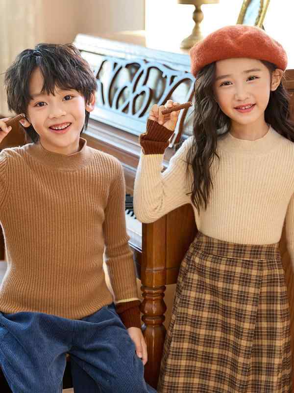 セーター 男の子 女の子 秋冬 ハーフタートルネック ウール 暖か ニット ストライプ カーキ ネイビー 柔らかい 長袖 インナー トップス プルオーバー 普段使い かわいい