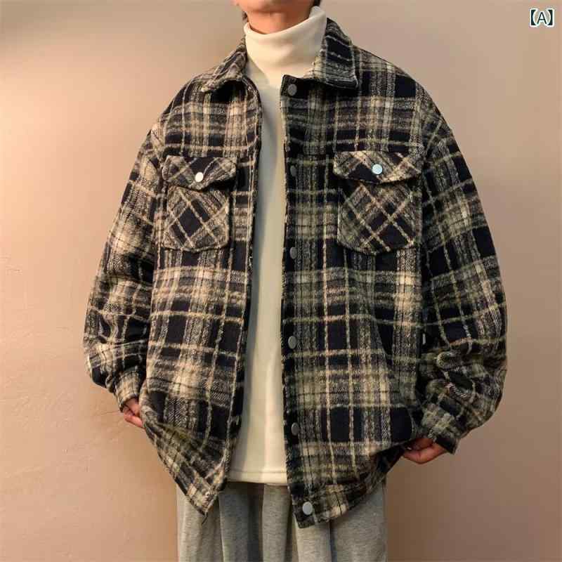 ジャケット メンズ レトロ チェック柄 コットンポリエステル 混紡 アウター ルーズフィット 長袖 シングルブレスト ノーアイロン 春秋 普段使い カジュアル 黒 赤