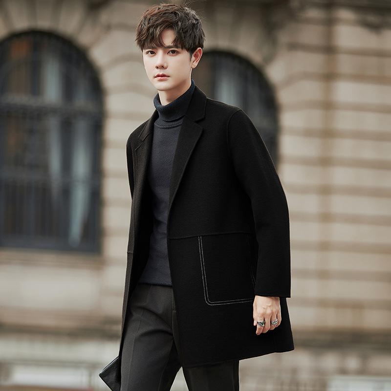 コート メンズ 秋冬 ウール 中長丈 リバーシブル ツートンカラー スリムフィット シングルブレスト スーツカラー 多ポケット ストレートヘム ノーアイロン カジュアル ブラック グレー ブラウン 高級感