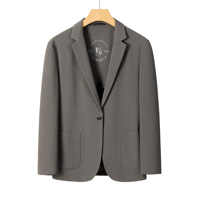 ジャケット メンズ スリムフィット ノッチラペル シングルブレスト 無地 ポリエステル混紡 ストレッチ ノーアイロン ビジネスカジュアル 普段使い バックスリット 高級感 韓国 春秋 黒 グレーグリーン