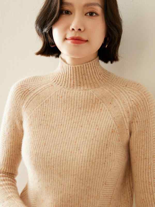 ニット レディース ハーフタートルネック インナー 韓国 ショート丈 厚手 長袖 ルーズ ドットヤーン 秋冬 カジュアル ネイビー ライトグレー キャメル