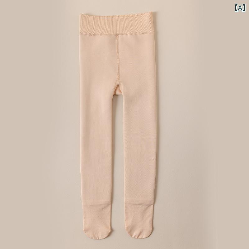 レギンス 女の子 ベアレッグ 肌色 厚手 裏起毛 秋冬 暖か シームレス インビジブル 防走糸 ポリエステル ナイロン 白 黒 無地 フルレングス 幼児 小学生 トレンド画像