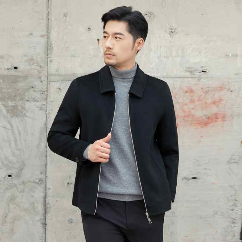 ロングコート メンズ 秋冬 ウール ラペル 無地 ダブルフェイス 韓国 ファッション 黒 グレー ブラウン 普段使い ステッチ ジッパー サイドポケット ストレート 裏地なし