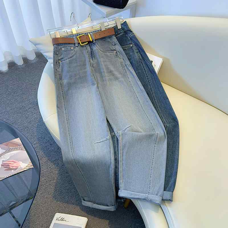 デニムパンツ レディース ハイウエスト ワイドレッグ ロングパンツ ルーズフィット ストレート レトロ 春秋 通勤 カジュアル ライトブルー ダークブルー コットン ポリエステル混 快適 普段使い 5,171円