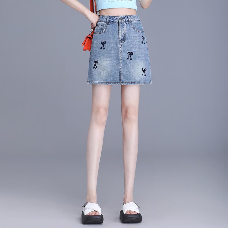 スカート レディース 夏 薄手 デニム ショート 包臀 ブルー 通勤 普段使い ポケット 微弾性 綿 軽量 伸縮性 吸湿速乾 ハイウエスト ビッグシルエット