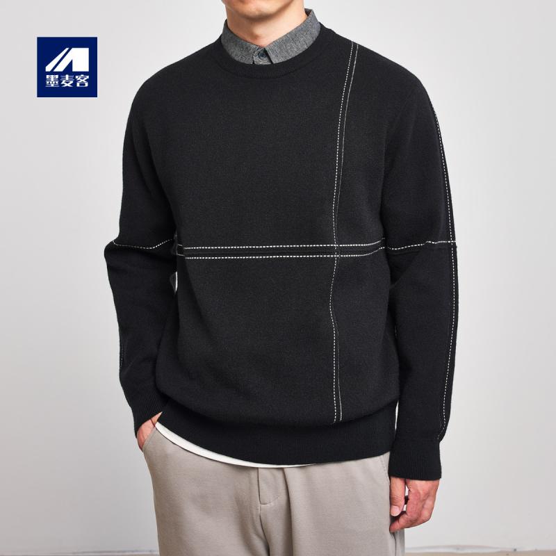 セーター メンズ ターンカラー 長袖 ジャカード フェイクツーピース ニット ストレート シンプル 冬 普段使い 合成繊維混紡 レーヨン 黒 花グレー