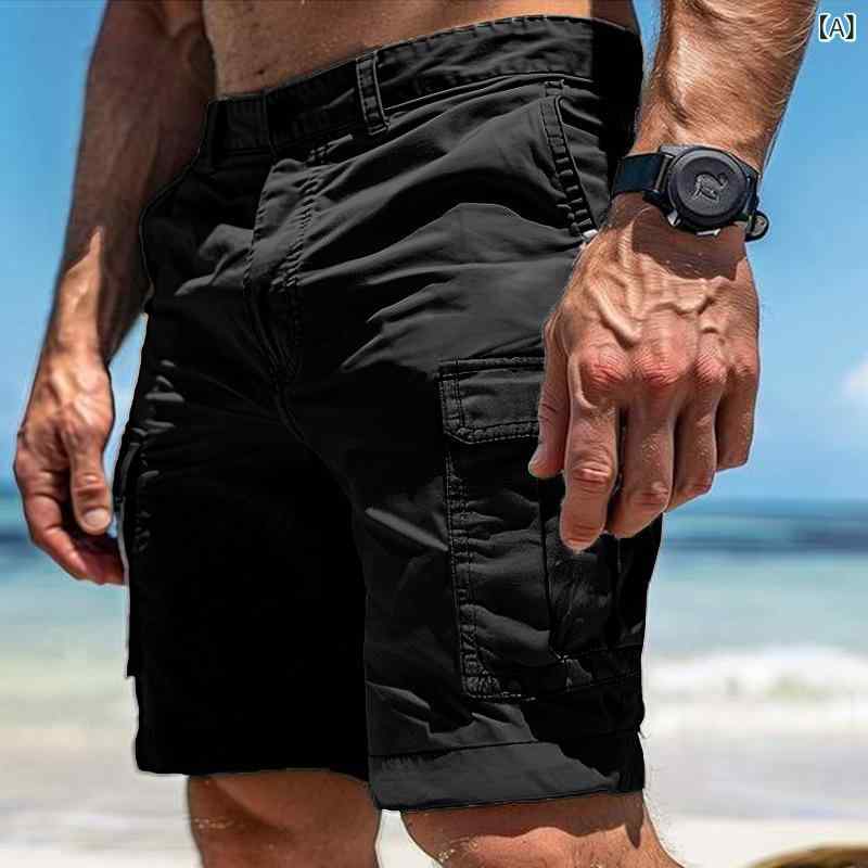 ハーフパンツ メンズ ワーク 多ポケット レジャー ビーチ 夏 綿混紡 ストレート スポーツ 黒 グリーン グレー