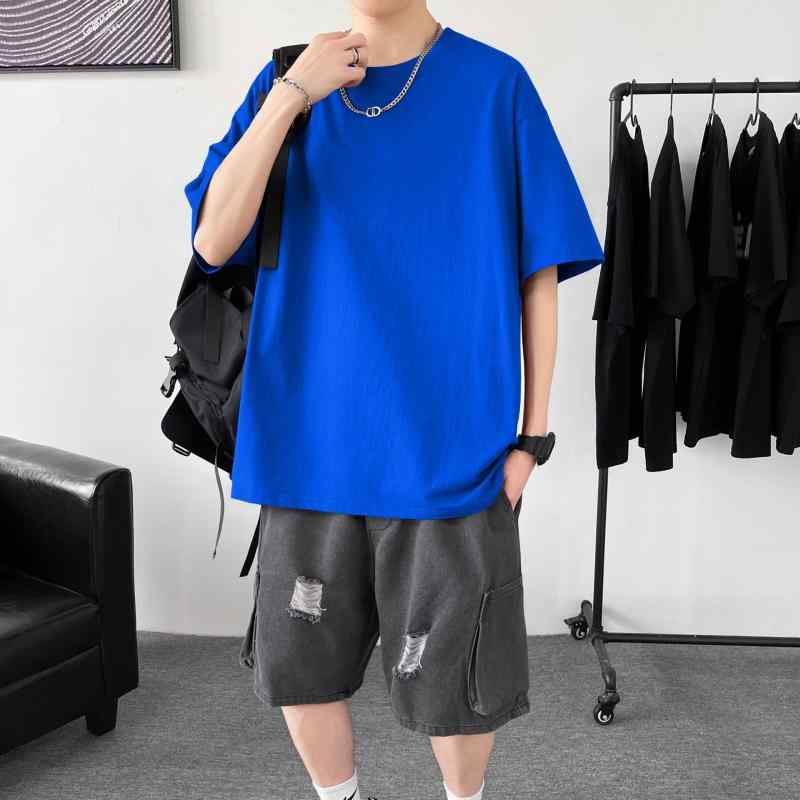 Tシャツ メンズ 半袖 ショーツ セット 夏 カジュアル ゆったり コットン混紡 普段使い ルーズフィット プレーン 黒 白 グレー