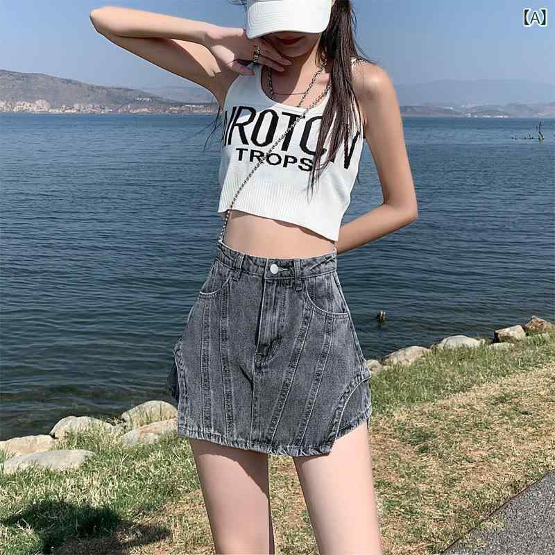 デニム ショートパンツ レディース ハイウエスト 切り替え 夏 薄手 微弾性 ストレート 小脚 ウォッシュ加工 コットン 見え防止 カジュアル ストリート グレー 宝藍 普段使い