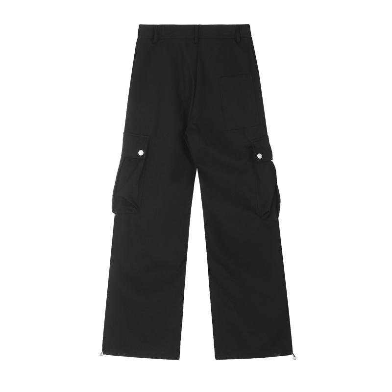 カーゴパンツ メンズ 無地 コットン素材 ルーズタイプ ロング丈 ストレートレッグ 多ポケット 春秋 黒 カーキ ベージュ ストリートファッション カジュアル 青春トレンド 普段使い