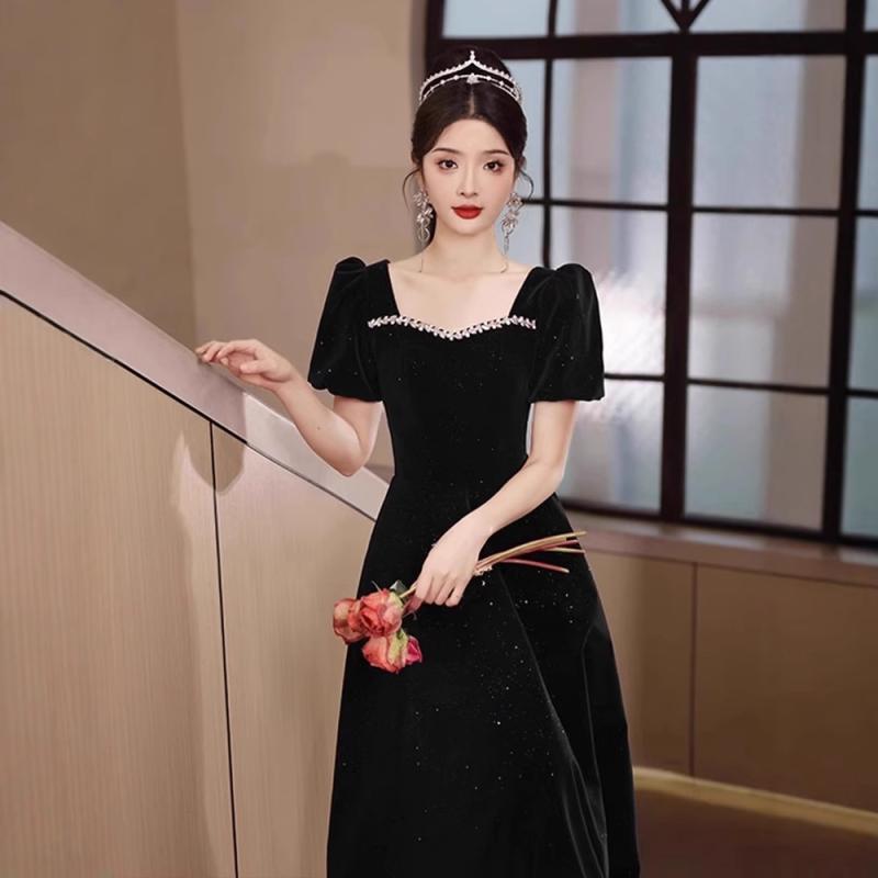 イブニングドレス レディース 黒 学生 半袖 Uネック Aライン ロング 純色 ポリエステル 高級感 夏 結婚式 成人式 卒業式 パーティー 演奏会 コンサート 発表会 5,739円
