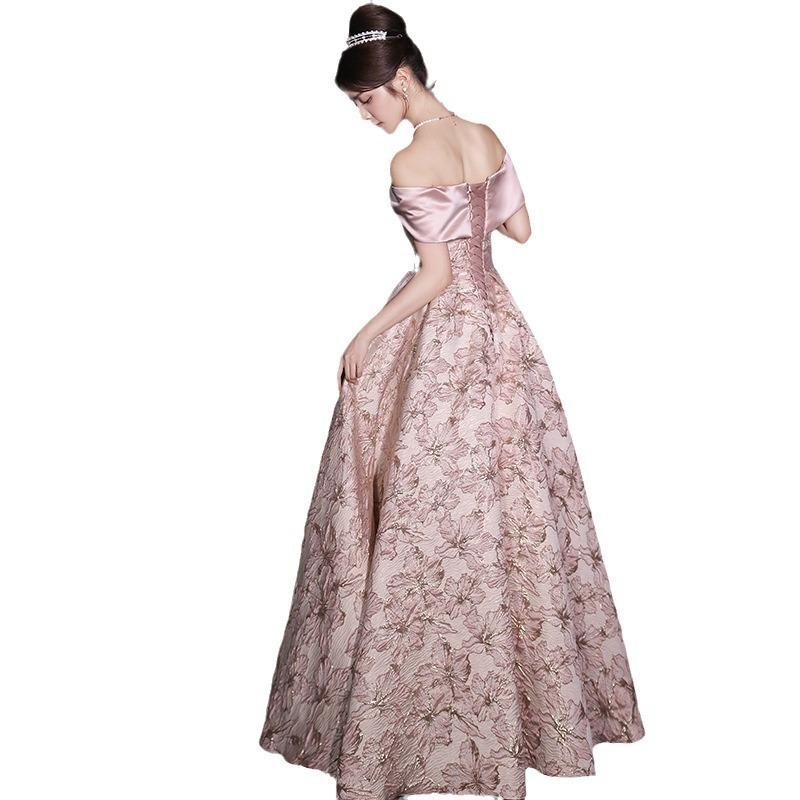 イブニングドレス レディース ピンク オフショルダー ノースリーブ Aライン ロングドレス ハイウエスト タイバック 夏 高級感 婚約 かわいい｜おうち健康生活