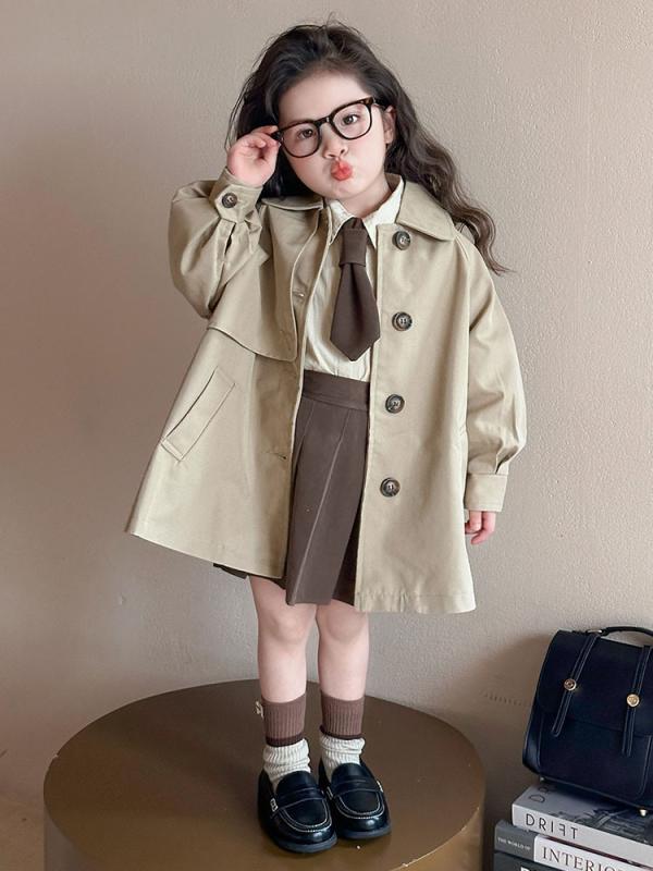 トレンチコート 女の子 中長丈 春秋 中厚 子供 アウター ジャケット 大衣 おしゃれ 長袖 ポリエステル 柔らかい 無地 かわいい プリンセススタイル 普段使い