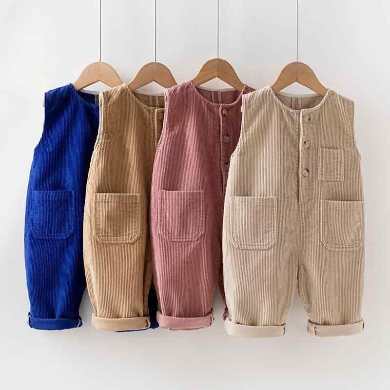 サロペット 男の子 女の子 コーデュロイ 綿 ブルー カーキ ピンク カジュアル オールインワン 長ズボン ベビー キッズ 春秋 普段使い