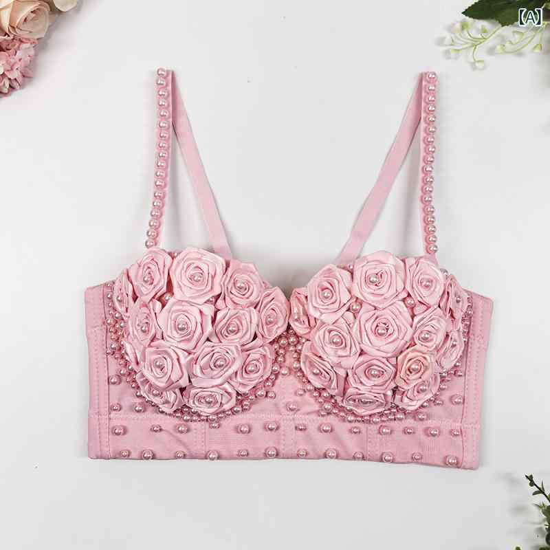 調整型ブラジャー レディース フレンチ ピュアデズ 立体 ローズ フラワー スタッド ボーン ストラップ スイート ガール シェイプ 寄せ上げ アンダーサポート バック美 快適 3/4 カップ 上薄下厚 取り外し可能 肩ストラップ ポリエステル ピ