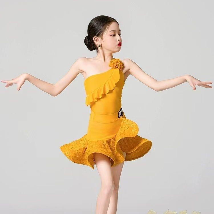 ラテン舞 練習着 女の子 ノースリーブ セパレート 夏 オレンジ PVC素材 高級感 エレガント レトロ 芸術的 ストリートスタイル 優雅 子供 ステージ プロフェッショナル セット