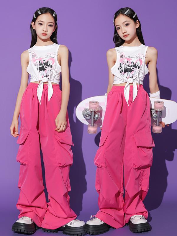 キッズ ダンス衣装 男の子 女の子 ストリートダンス ヒップホップ ジャズダンス セット コットン 柔らかい 練習着 パフォーマンス ステージ 衣装 オールシーズン ピンク 白 かわいい トレンド