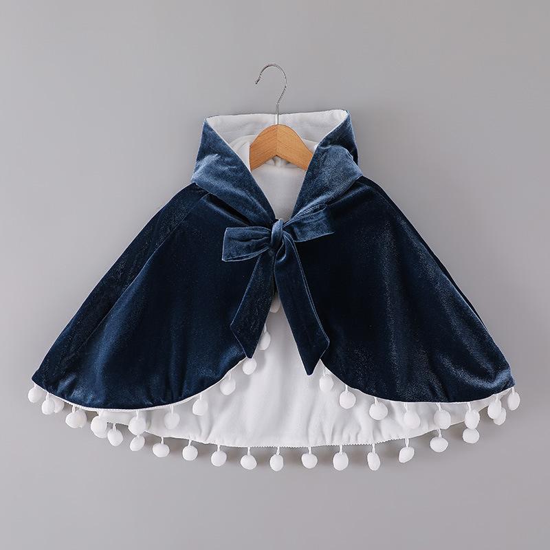 ケープ 女の子 秋冬 保温 防風 フード 紐 ポンポン 厚手 起毛 柔らかい アセテート レース フリル 花柄 カートゥーン プリンセス チュール キャンディ かわいい 外出 普段使い