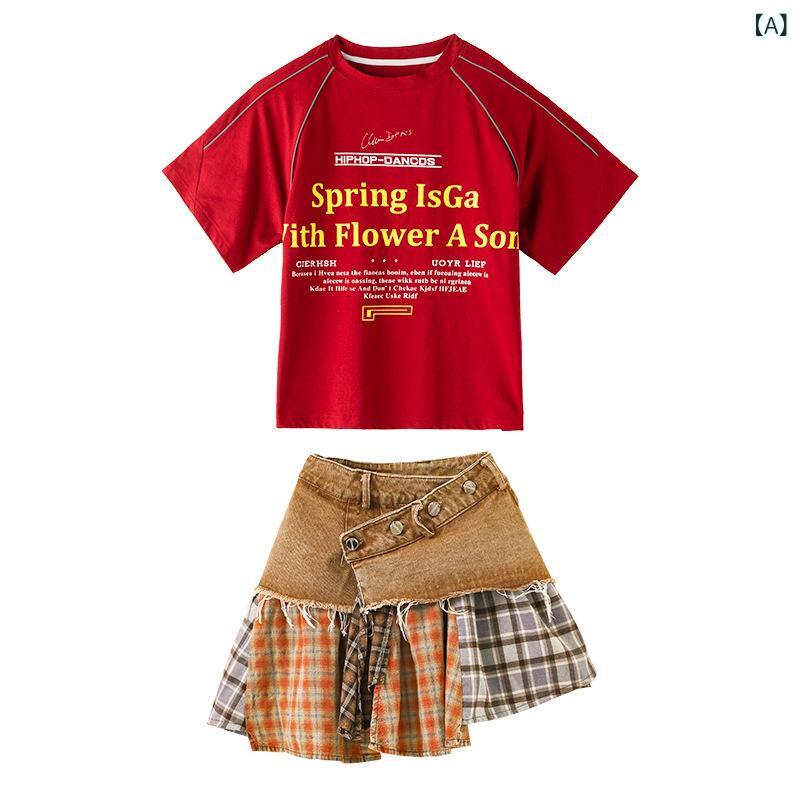 ダンス服 男の子 女の子 ヒップホップ セット 半袖 Tシャツ 迷彩 パンツ 綿 夏 ルーズ ストリート 練習着 クール スタイル 子供 プリント 柔軟 素材 潮風