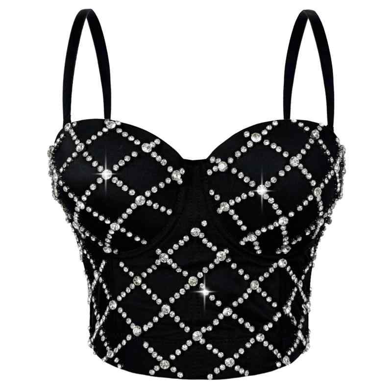 ブラジャー レディース プッシュアップ バックレス ストラップ キャミソール ビーズ 装飾 チェック柄 セクシー 夏 伸縮性 白 黒 ピンク 通勤 都市 スタイル ショート丈 スリムフィット 着脱可能