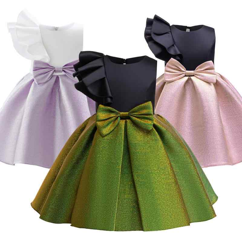 女の子 ワンピース プリンセスドレス ノースリーブ プリーツ加工 リボン コットン混紡 ポリエステル 光沢生地 かわいい オールシーズン 黄緑 ピンク 淡紫