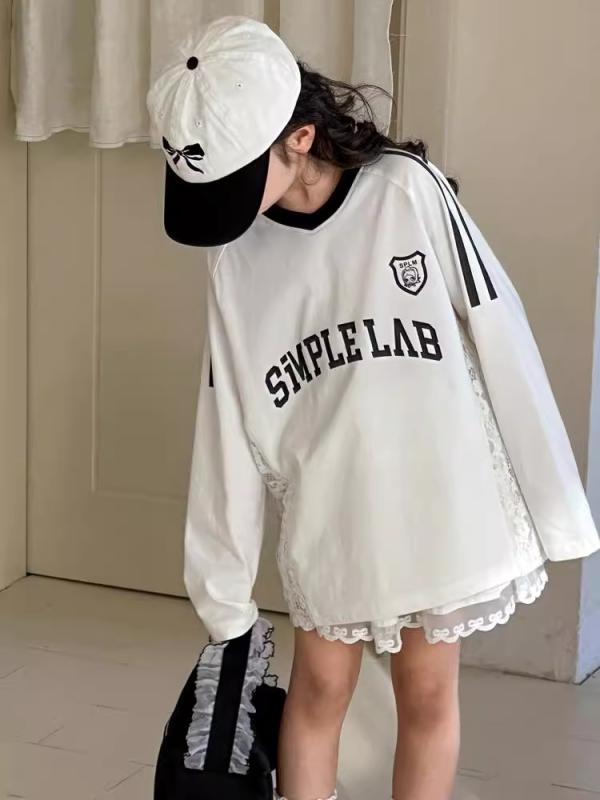 Tシャツ 女の子 長袖 春 切り抜き 綿 吸湿速乾 アイボリー かわいい アルファベット柄 プリンセス 韓国 柔らかい 素材 子供服 普段使い トップス カートゥーン トレンド