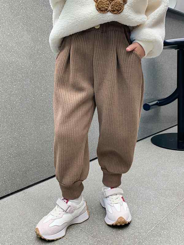 パンツ 女の子 秋冬 コーデュロイ フリース ロングパンツ スポーツ カジュアル かわいい 無地 白 ブラウン 綿混 柔らかい ミッドウエスト ゴムウエスト 普段使い 中小童