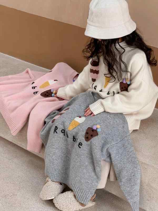 インナー 女の子 ニットセーター 春 長袖 プルオーバー 厚手 クルーネック 無地 アクリル 柔らかい かわいい プリンセス スポーツ ナチュラル トレンド 白 グレー ピンク