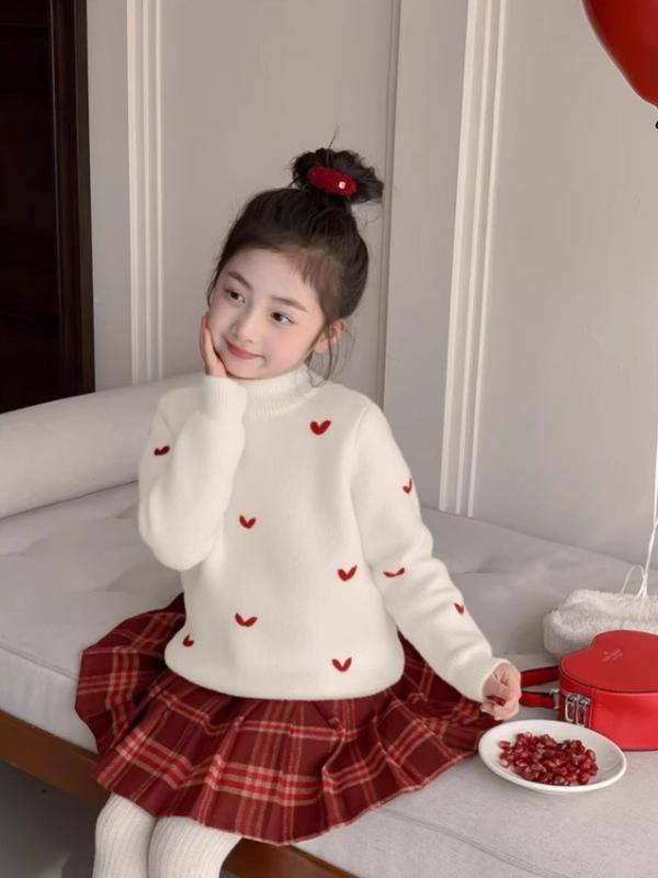セーター 女の子 厚手 冬 暖か 白 ハート クリスマス 長袖 高領 プルオーバー ニットトップス かわいい プリンセス風 ガーデン 韓国スタイル 柔らかい素材 ナイロン 保温性 キッズ