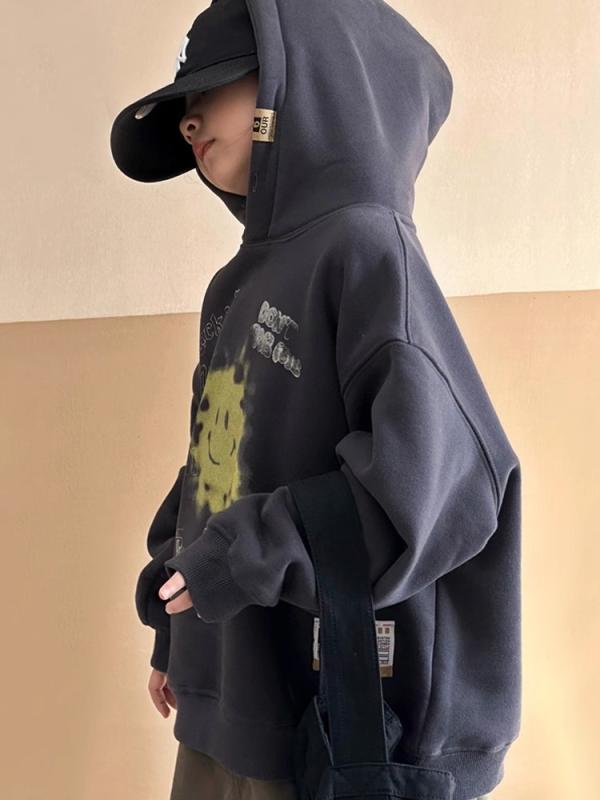 パーカー 女の子 中小童 秋冬 厚手 フード 長袖 プルオーバー 柔らかい ポリエステル アルファベット柄 かわいい プリンセス スポーツ トレンド おしゃれ 深灰 普段使い