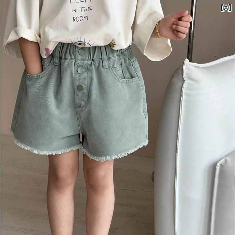 七分丈パンツ 女の子 子供 夏 ゆったり ストレートレッグ 薄手 綿 グレー緑 カジュアル かわいい プリンセス スポーツ 田園 トレンド 柔らかい ゴムウエスト 普段使い