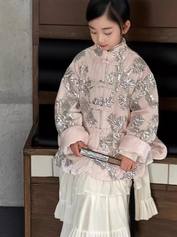 コート 女の子 スポーツ 中国風 刺繍 ボタン 綿入れ 厚手 花柄 ポリエステル 柔らかい スタンドカラー ジッパー ライトピンク かわいい プリンセス トレンド おしゃれ 秋冬｜おうち健康生活