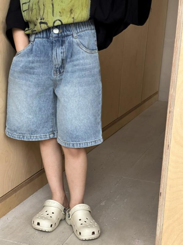 デニムパンツ 女の子 夏 韓国 ゆったり 5分丈 カジュアル コットン 青 かわいい プリンセス おしゃれ 子供 中大 普段使い 柔らかい ガーデン トレンド スタイリッシュ