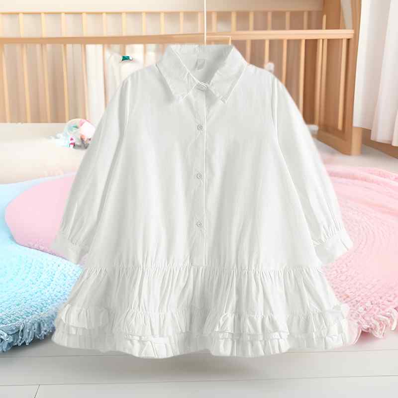 ワンピース 女の子 長袖 プリンセススカート 綿 白 春秋 無地 柔らかい かわいい 子供服 普段使い 軽やか トップス スカート ドレス 綿素材 伸縮性