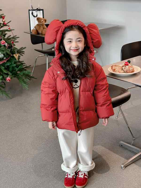 ダウンジャケット 女の子 冬 厚手 フード ルーズフィット 赤 韓国 可愛い プリンセス スポーツ 田園 開襟 トレンド キッズ 暖か ポリエステル ダウン 90 パーセント 柔らかい 中長丈 長袖 ジップアップ 3 歳から 8 歳 100 ｜おうち健康生活