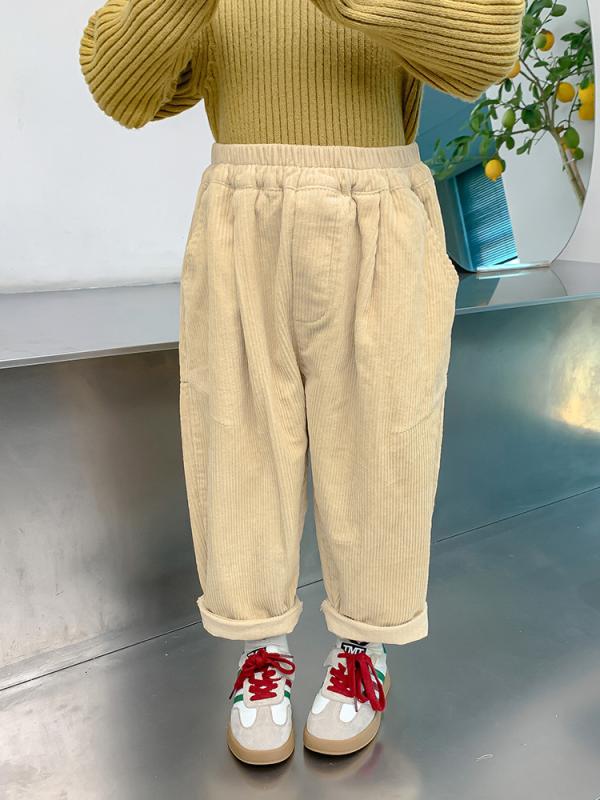 パンツ 女の子 秋冬 ゆったり ロングパンツ 起毛 コーデュロイ 綿 カジュアル かわいい プリンセス 緑 ベージュ ゴムウエスト ミドル 柔らかい 普段使い