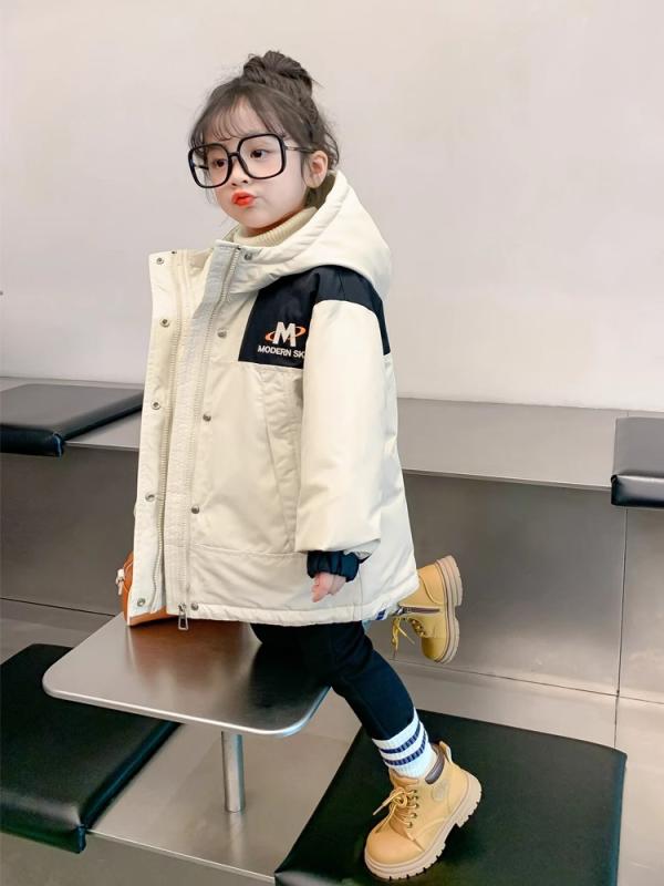パーカー 女の子 秋冬 フード 厚手 ポリエステル 暖かい 柔らかい ピンク アイボリー かわいい プリンセス カントリー おしゃれ トレンド アルファベット柄 子供服