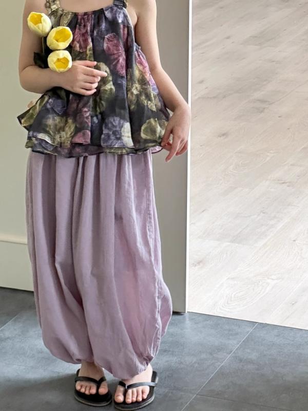 パンツ 女の子 夏 かわいい 薄手 カジュアル 蚊よけ 裾絞り 綿 9分丈 無地 浅紫 柔らかい 親子 プリンセス スポーツ 田園 トレンド 普段使い